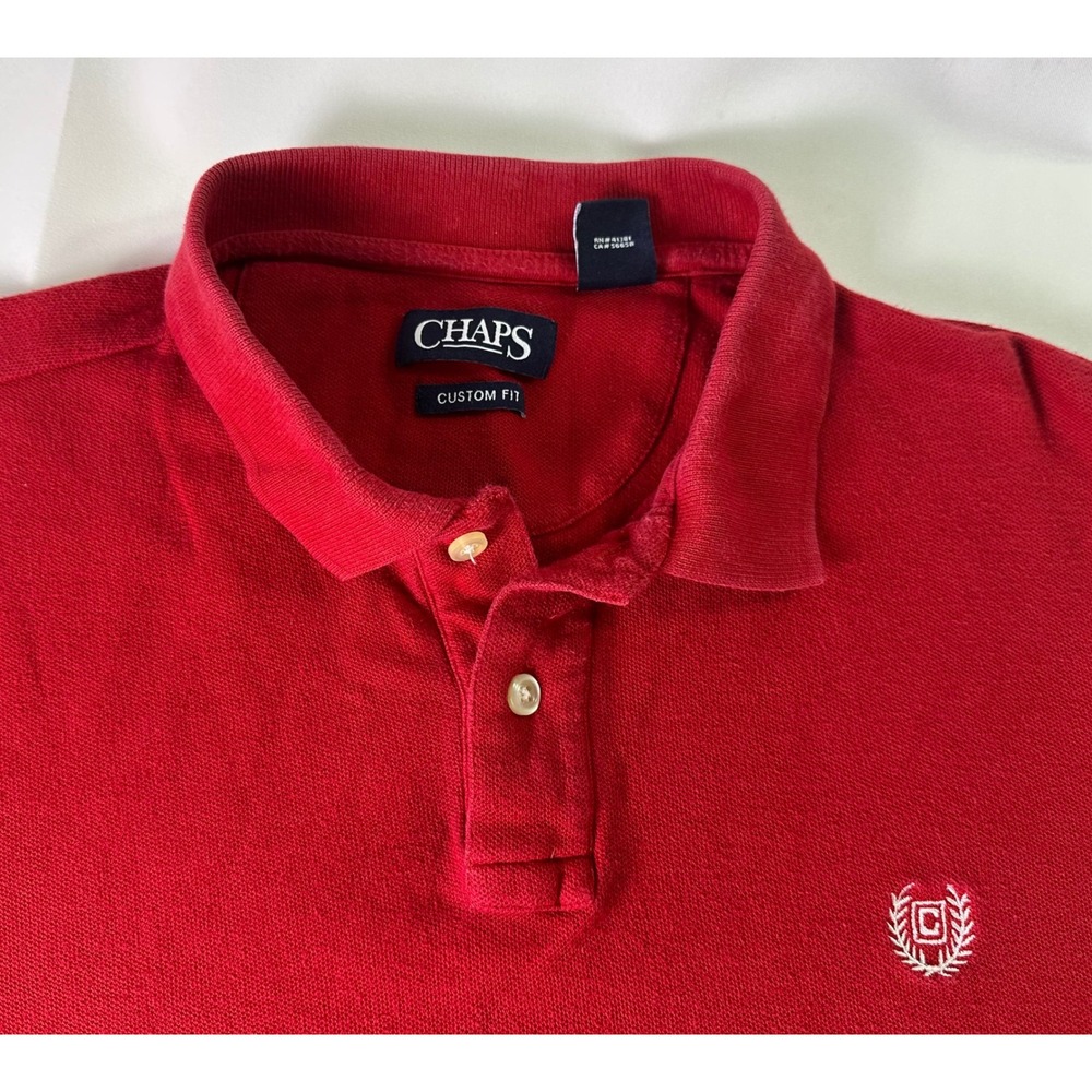 Chaps Custom‎ Fit Polo Shirt Short Sleeve Casual Red Men's Size Large White Logo